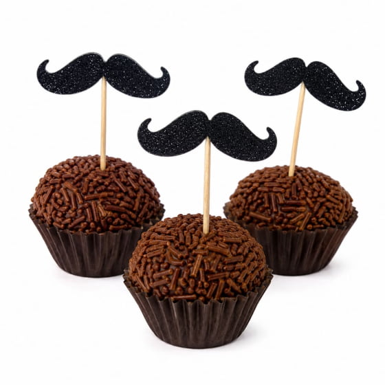 Palito Decorativo Bigodes Glitter - 10 unidades