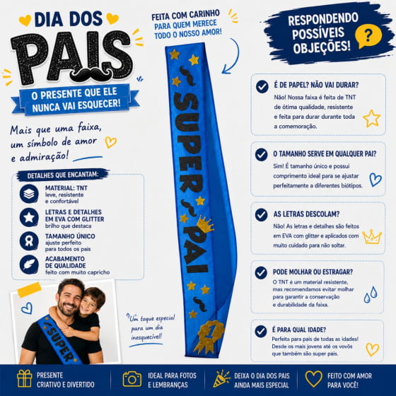 Faixa Dia dos Pais Escrita Super Pai TNT e EVA Glitter