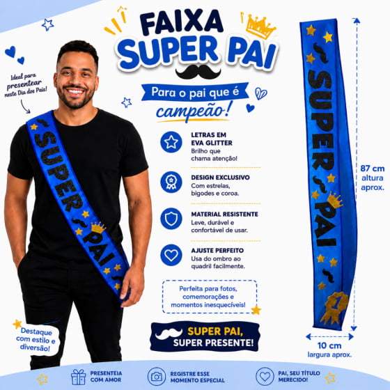 Faixa Dia dos Pais Escrita Super Pai TNT e EVA Glitter