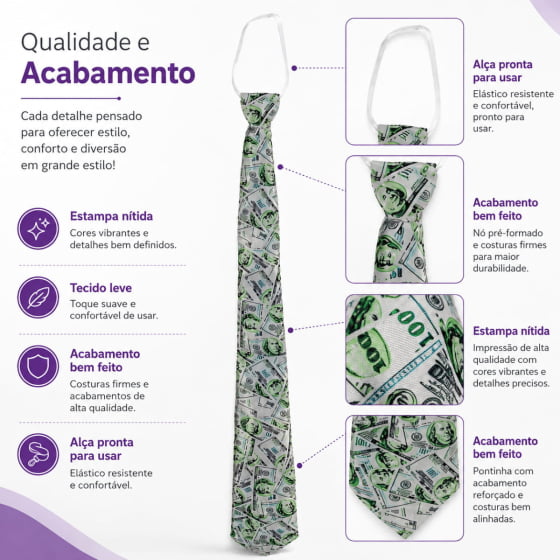 Gravatão Casamento Hora da Gravata Estampa Dollar