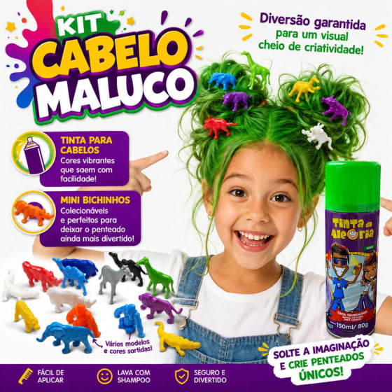 Kit Cabelo Maluco Mini Bichinhos com Tinta