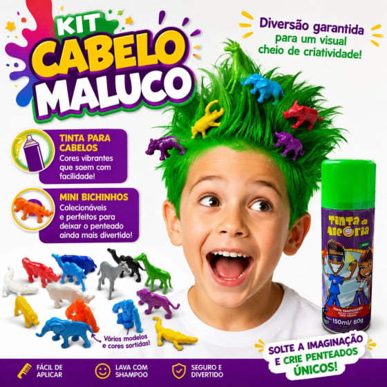 Kit Cabelo Maluco Mini Bichinhos com Tinta