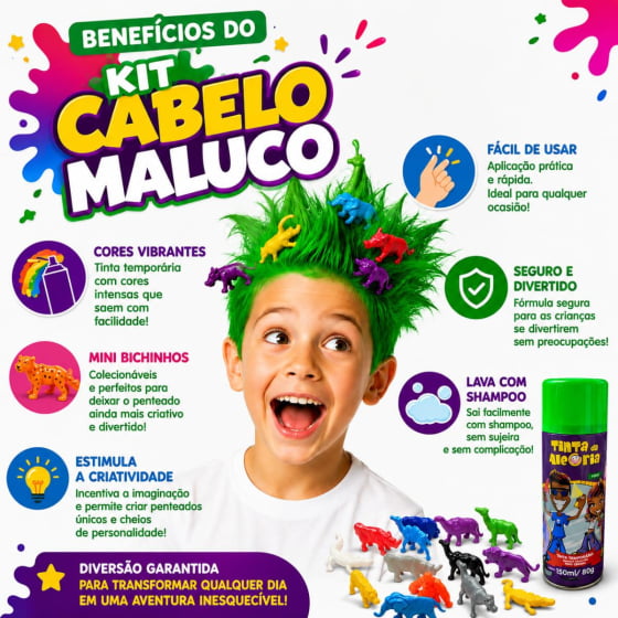 Kit Cabelo Maluco Mini Bichinhos com Tinta
