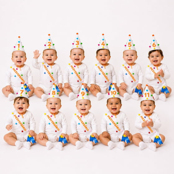 Kit Mesversário de 1 a 11 meses (Chapéu + Faixa) Escolha o Mês