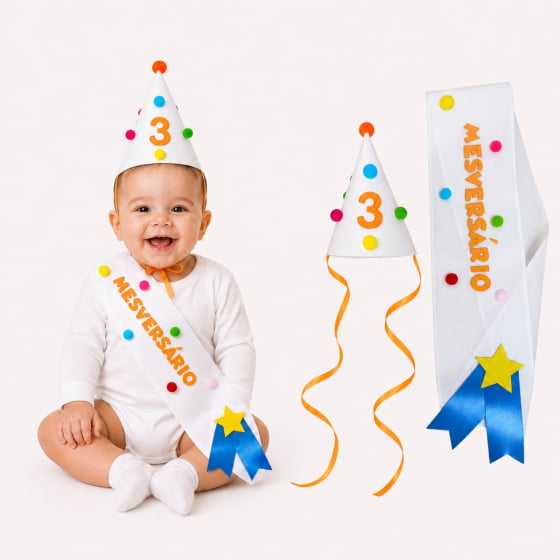 Kit Mesversário de 1 a 11 meses (Chapéu + Faixa) Escolha o Mês