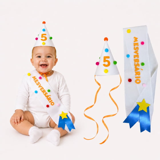 Kit Mesversário de 1 a 11 meses (Chapéu + Faixa) Escolha o Mês