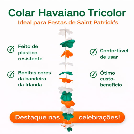 Colar Havaiano Tradicional Saint Patricks - 12 unidades