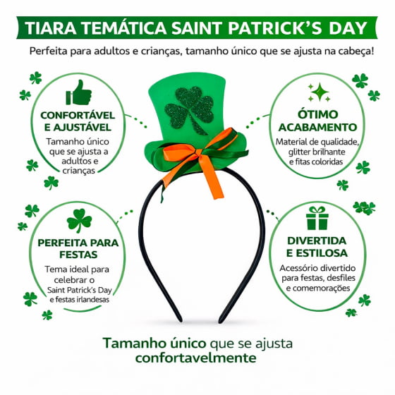 Kit 3 Tiaras Cartolinha Festa Decoração Saint Patrick´s Day