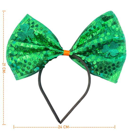 Tiara Laço Grande Paetê com Trevo Saint Patrick´s Day