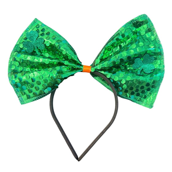 Tiara Laço Grande Paetê com Trevo Saint Patrick´s Day
