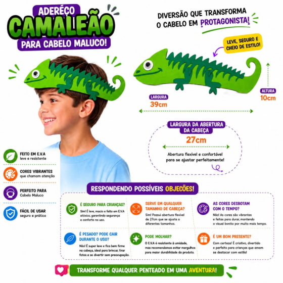 Adereço Camaleão para Cabelo Maluco