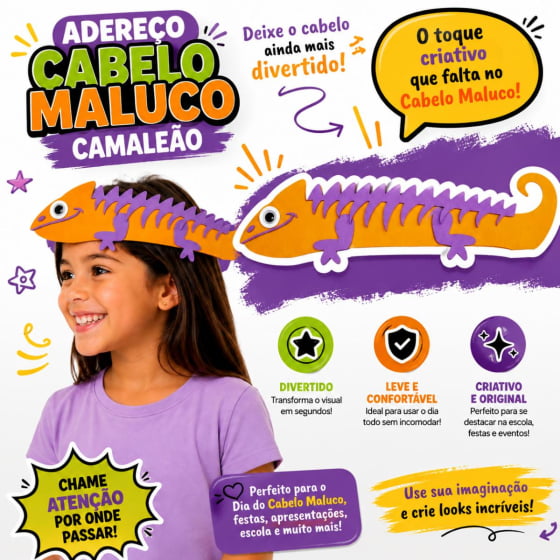Adereço Camaleão para Cabelo Maluco