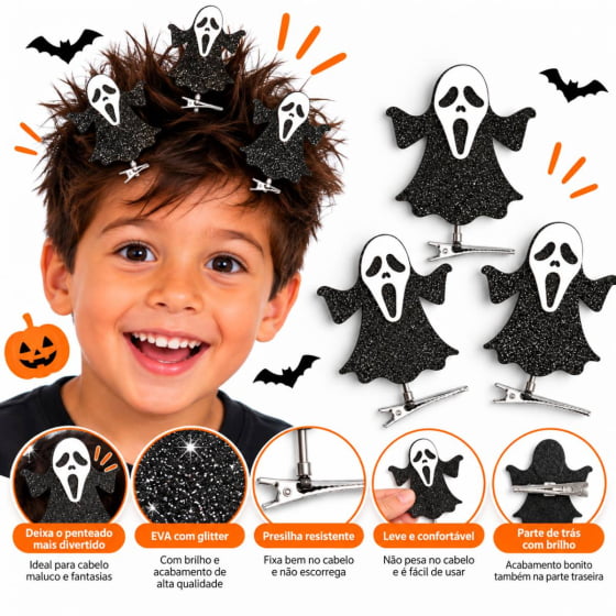 Aplique Fantasma Panico Halloween Cabelo Maluco - 3 unidades