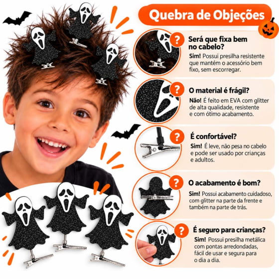 Aplique Fantasma Panico Halloween Cabelo Maluco - 3 unidades