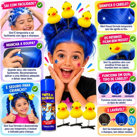 Kit Cabelo Maluco ( 3 Patinhos + Tinta de Cabelo Azul)