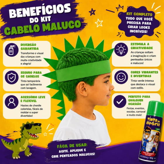 Kit Cabelo Maluco Dinossauro (Tinta + Acessório De Cabeça) Kit Cabelo Maluco Dinossauro (Tinta + Acessório De Cabeça)