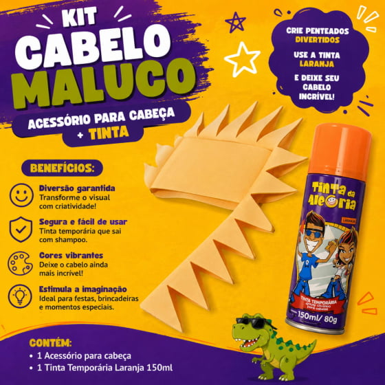 Kit Cabelo Maluco Dinossauro com Tinta e Acessório de Cabeça