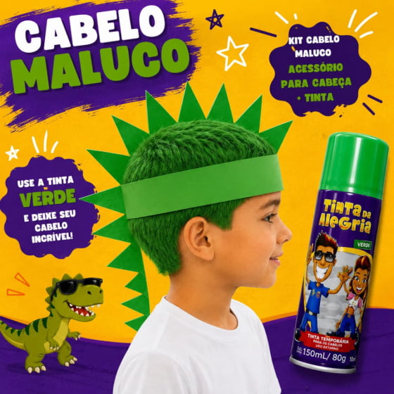 Kit Cabelo Maluco Dinossauro com Tinta e Acessório de Cabeça