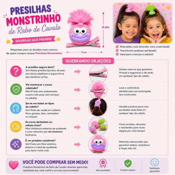 Presilha Monstrinho Cabelo Maluco Escolha o Modelo