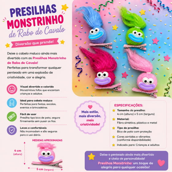 Presilha Monstrinho Cabelo Maluco Escolha o Modelo