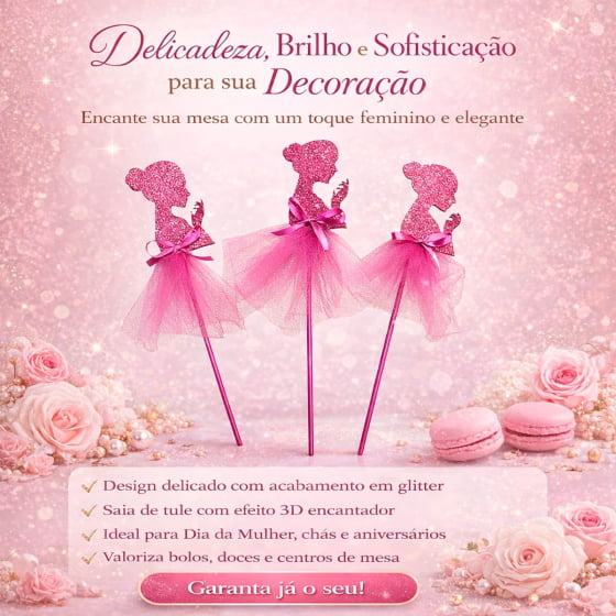 Palitinho Silhueta Mulher Dia Internacional da Mulher - 3 unidades