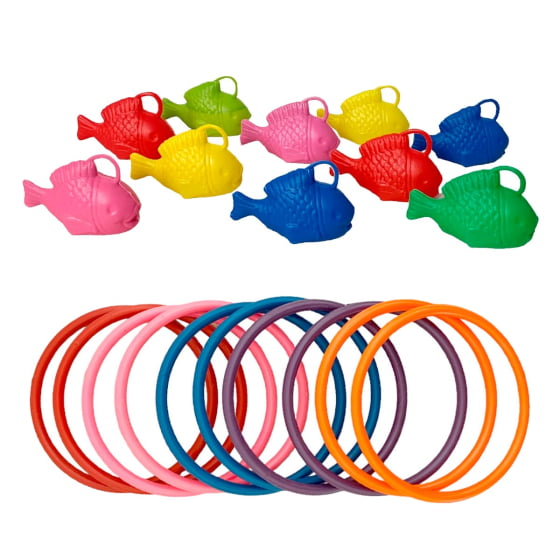 10 Argolas De Plástico + 10 Peixinhos Pescaria Festa Junina