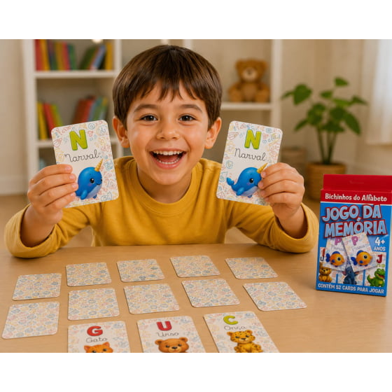 Jogo da Memória Bichinhos e Alfabeto com 52 Cartas