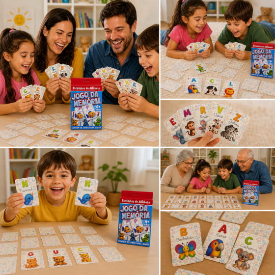 Jogo da Memória Bichinhos e Alfabeto com 52 Cartas