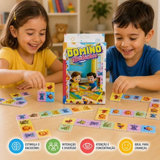 Jogo Dominó Bichinhos com 28 Cartas