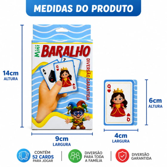 Jogo Mini Baralho com 54 Cartas