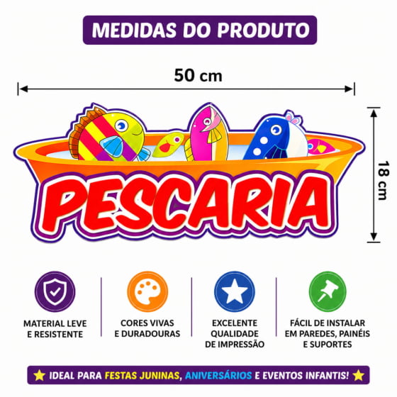 Kit 1 Plaquinha Pescaria e 10 Peixinhos Festa Junina