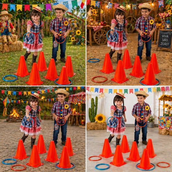 Kit Jogo de 10 Argolas com 6 Cones Festa Junina