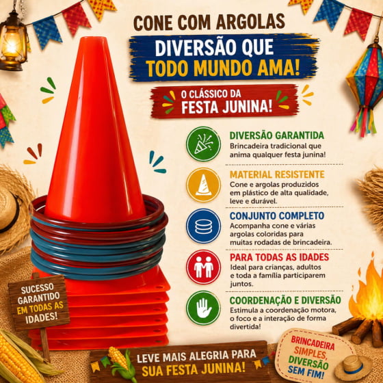 Kit Jogo de 10 argolas + 6 cones Festa Junina