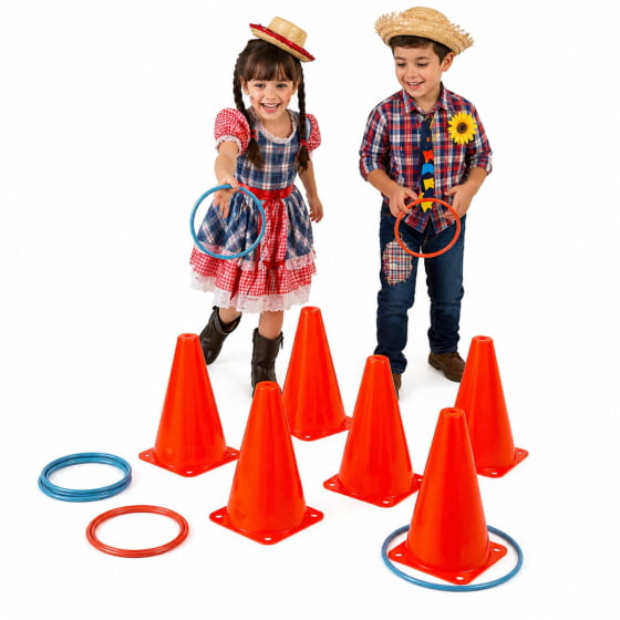 Kit Jogo de 10 Argolas com 6 Cones Festa Junina