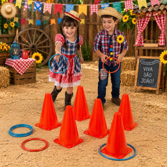 Kit Jogo de 10 argolas + 6 cones Festa Junina