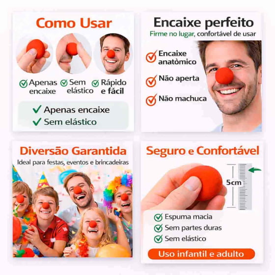 Nariz de Palhaço Espuma Vermelho Envio Imediato Kit com 2