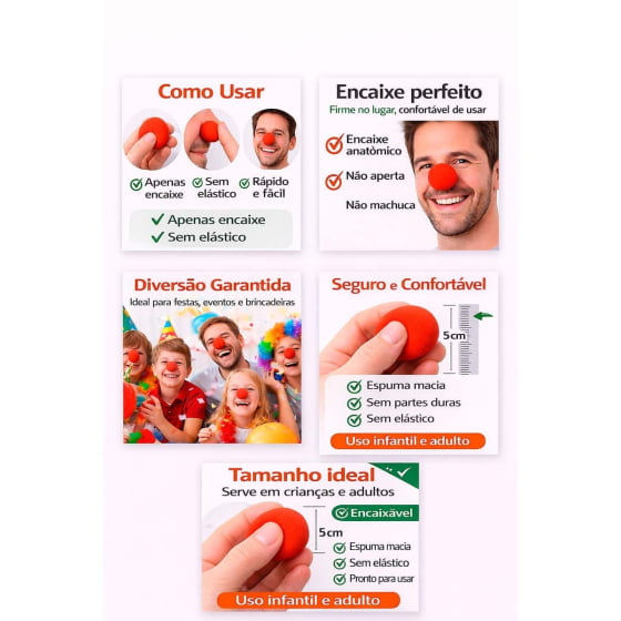 Nariz de Palhaço Espuma Vermelho Envio Imediato Kit com 2