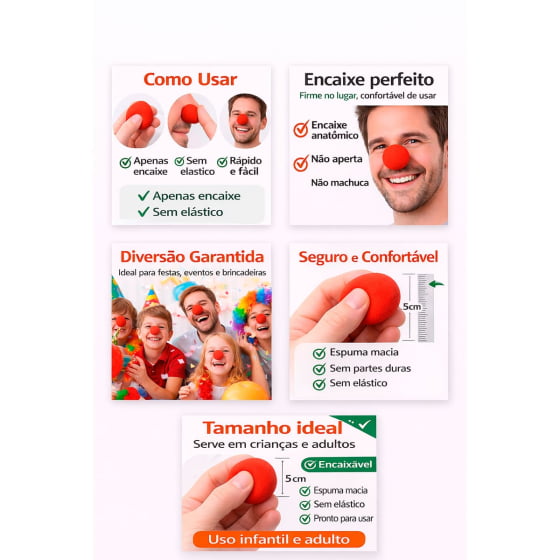 Nariz de Palhaço Espuma Vermelho Envio Imediato Kit com 2