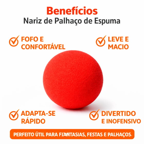 Nariz de Palhaço Espuma Vermelho Envio Imediato Kit com 2