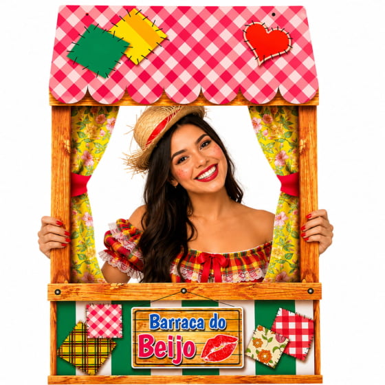 Painel Foto Barraca do Beijo Festa Junina com 2 Plaquinhas