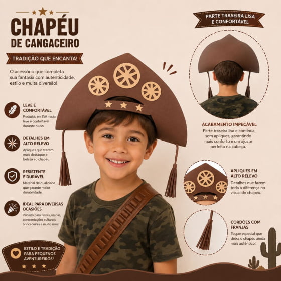 Chapéu Cangaceiro Luxo EVA Marrom Festa Junina