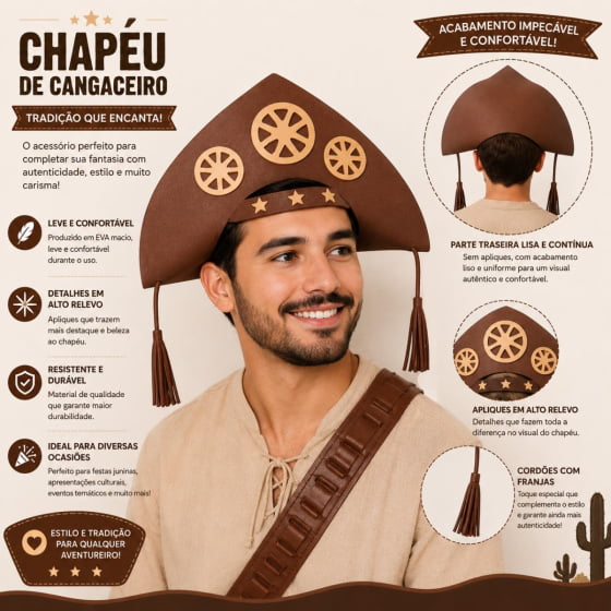 Chapéu Cangaceiro Luxo EVA Marrom Festa Junina
