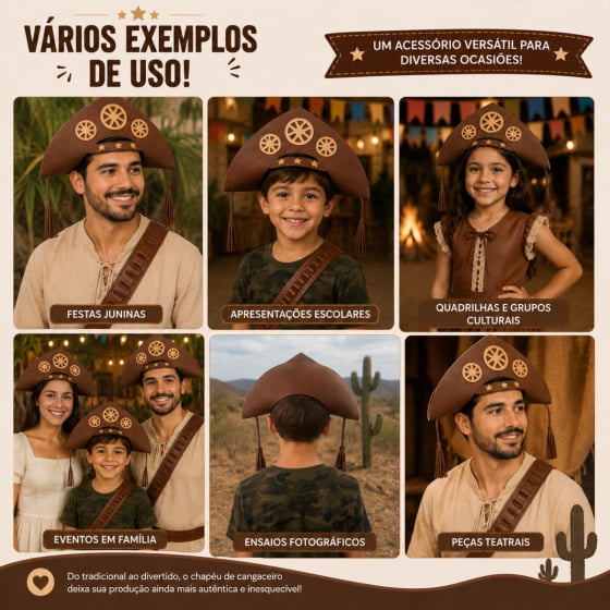Chapéu Cangaceiro Luxo EVA Marrom Festa Junina