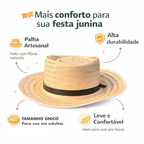 Chapéu de Palha Adulto Panamá Festa Junina