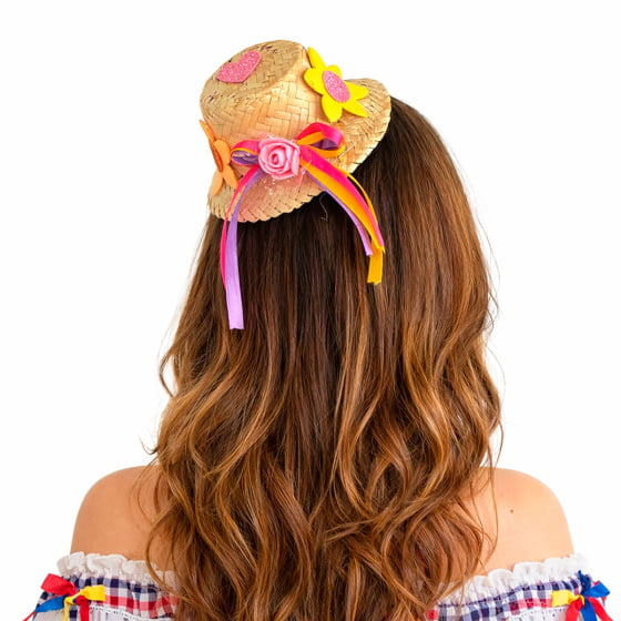 Chapéu de Palha Decorado Festa Junina Jasmin no Grampo