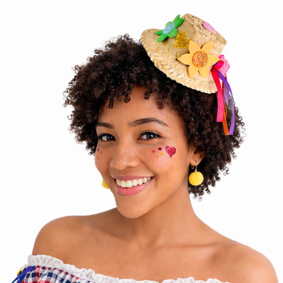 Chapéu de Palha Decorado Festa Junina Jasmin no Grampo