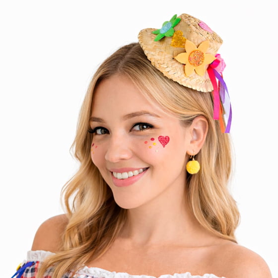 Chapéu de Palha Decorado Festa Junina Jasmin no Grampo