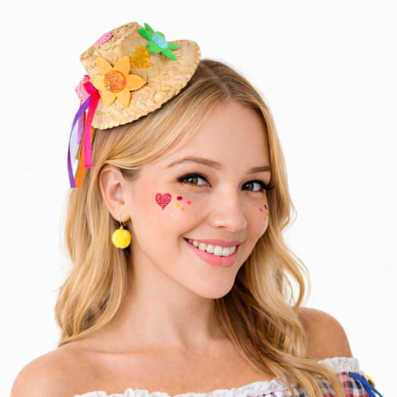 Chapéu de Palha Decorado Festa Junina Jasmin no Grampo