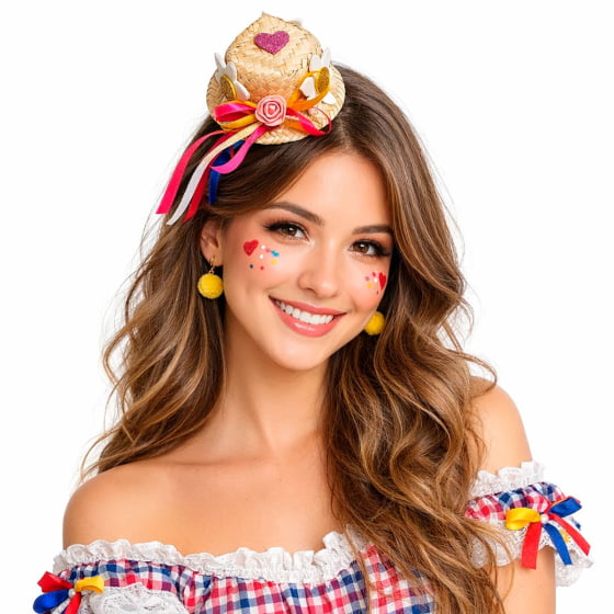 Chapéu de Palha Decorado Festa Junina Jasmin no Grampo