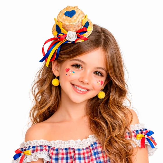 Chapéu de Palha Decorado Festa Junina Jasmin no Grampo